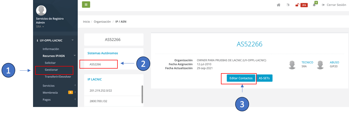 Editar Contactos Para Asn Sistema Autónomo Lacnic 4779